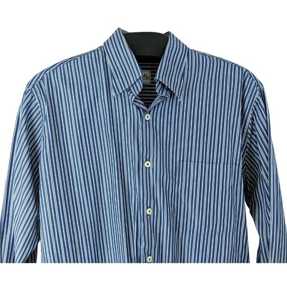 Peter Millar Button Front Shirt Men's Size Medium Navy Stripes Long Sleeve - Picture 2 of 6